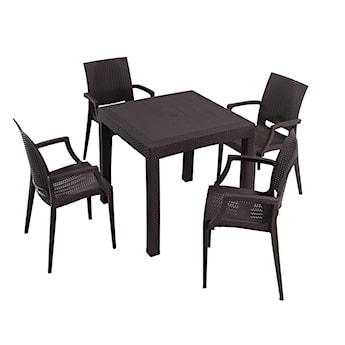 Zestaw ogrodowy Valries czteroosobowy stół i krzesła z podłokietnikami brązowy technorattan 