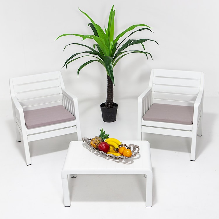 Zestaw ogrodowy dwuosobowy Scrally ze stolikiem z tworzywa sztucznego biały  - zdjęcie 3