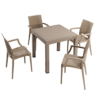 Zestaw ogrodowy Valries czteroosobowy stół i krzesła z podłokietnikami beżowy technorattan 