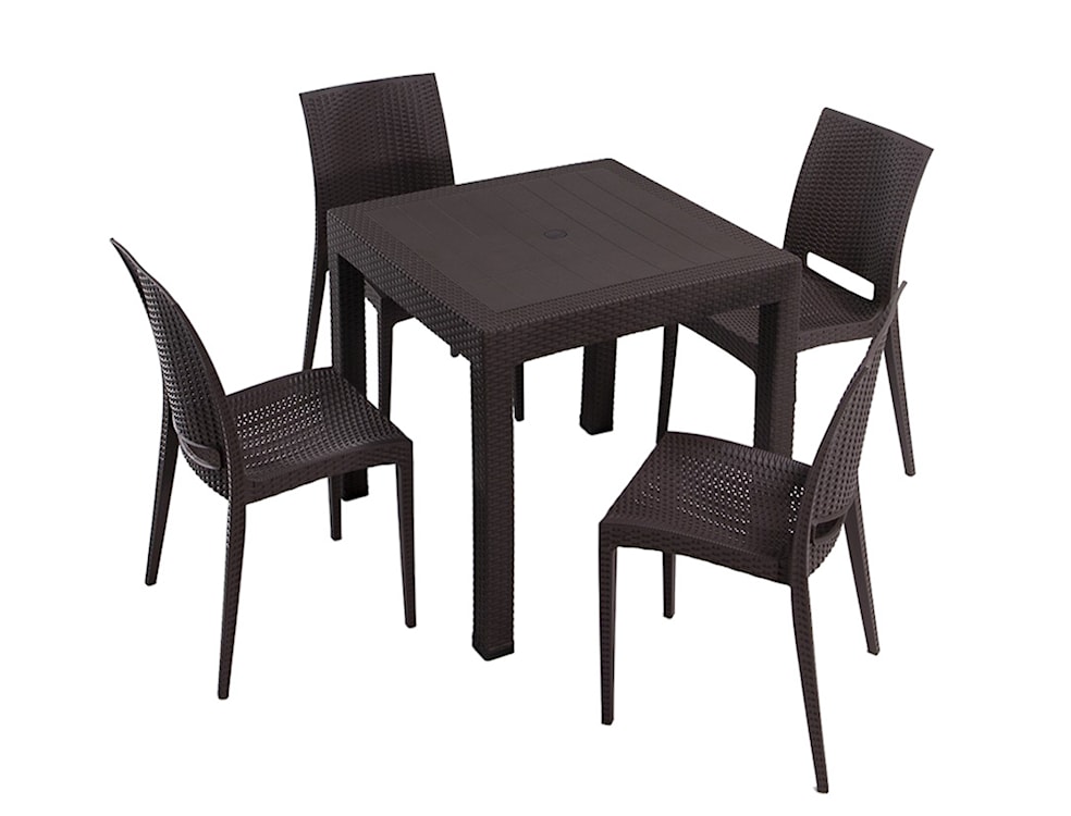 Zestaw ogrodowy Valries czteroosobowy stół i krzesła brązowy technorattan 