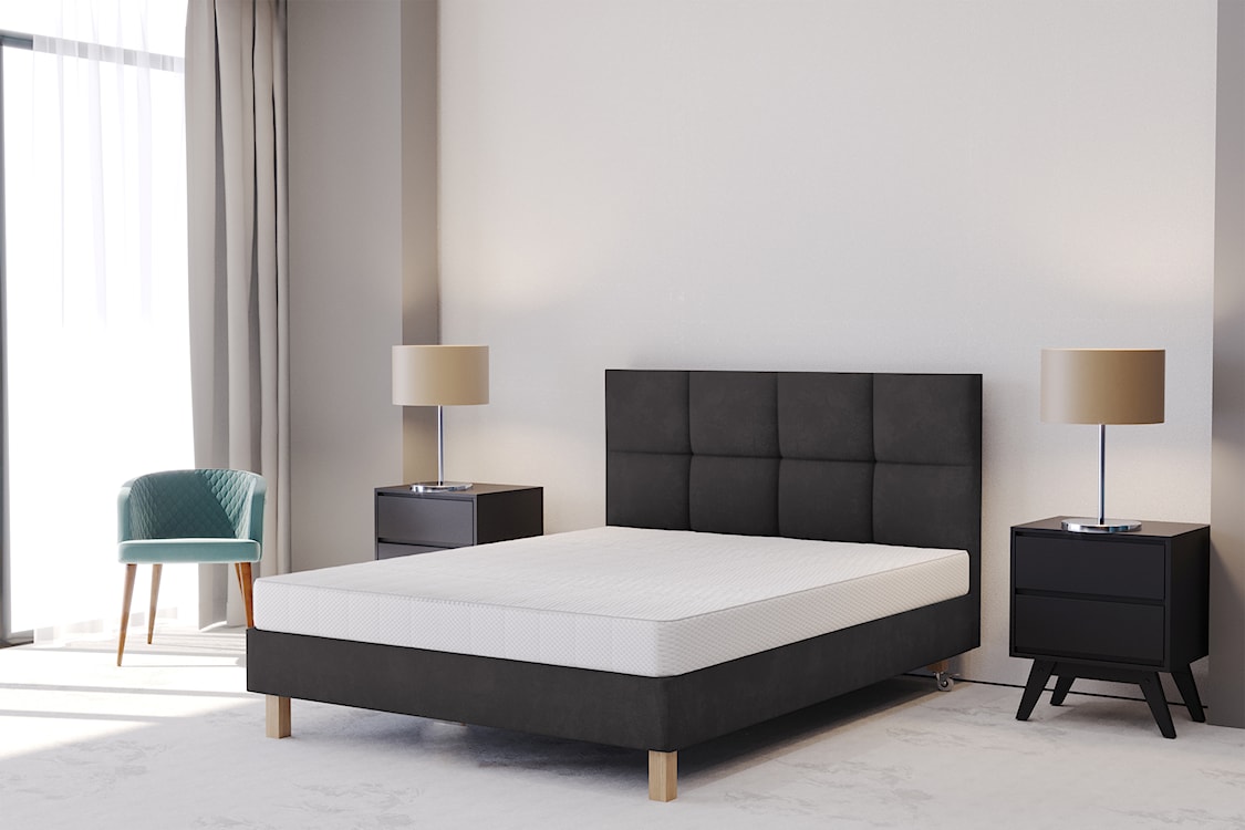 Łóżko tapicerowane 90x200 cm Donbay z wezgłowiem panelowym i materacem kieszeniowym ciemnobrązowe welur hydrofobowy  - zdjęcie 4