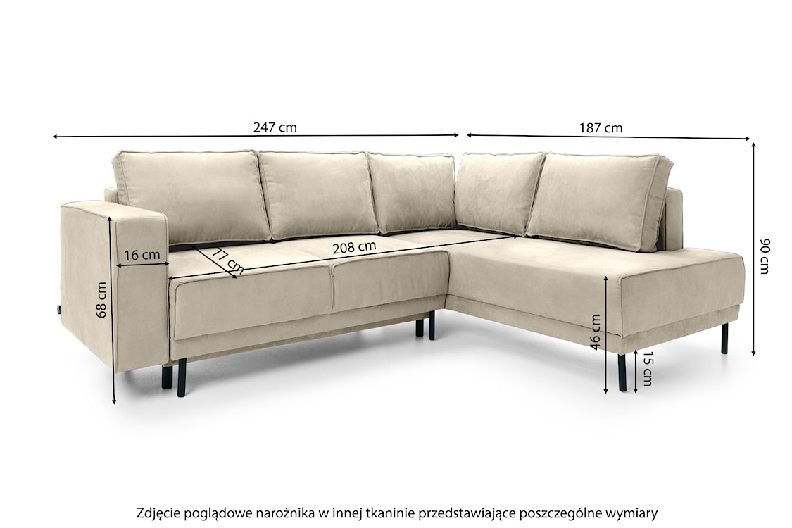 Narożnik z funkcją spania Rodario z pojemnikiem beżowy velvet łatwoczyszczący lewostronny  - zdjęcie 7