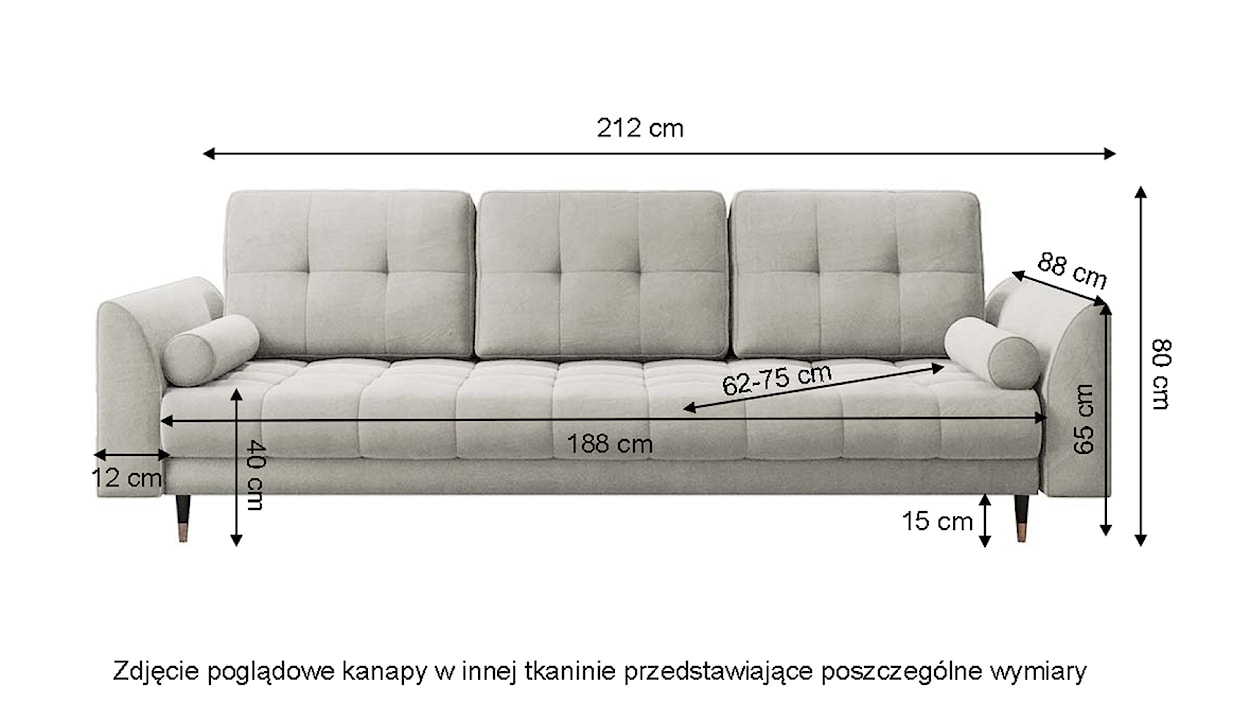 Kanapa rozkładana trzyosobowa Agriano z pojemnikiem szara welwet hydrofobowy  - zdjęcie 7