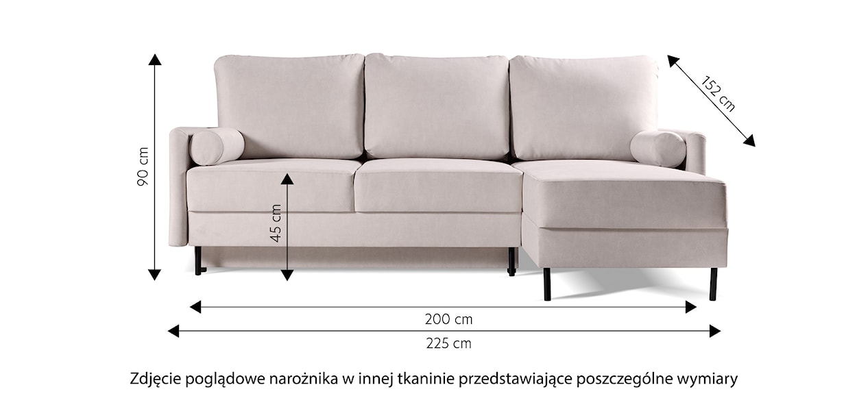 Narożnik z funkcją spania Tomonde L-kształtny z pojemnikiem uniwersalny ciemnoszary welur łatwoczyszczący  - zdjęcie 8