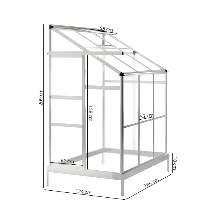 Szklarnia ogrodowa  aluminiowa poliwęglanowa 2,3 m2 trzysekcyjna z fundamentem 124x185 cm srebrna  - zdjęcie 4