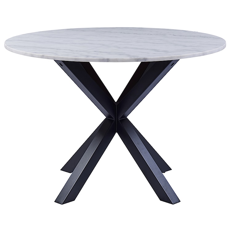 Stół do jadalni okrągły Kardema średnica 110 cm biały marmur na czarnych nogach  - zdjęcie 2