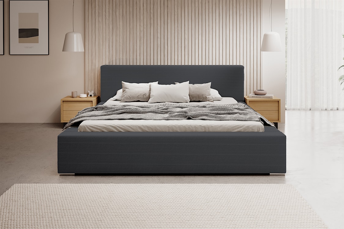 Łóżko tapicerowane 140x200 cm Pancetto z pojemnikiem ciemnoszary sztruks  - zdjęcie 3