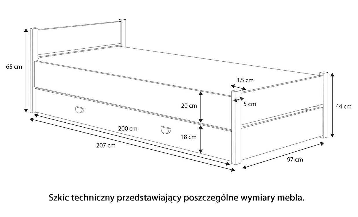 Łóżko Laringo 90x200 cm dla dziecka białe z szufladą  - zdjęcie 4