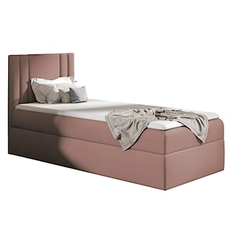 Łóżko kontynentalne jednosobowe Dulmo Mini 90x200 cm z pojemnikiem i topperem różowe hydrofobowe prawostronne