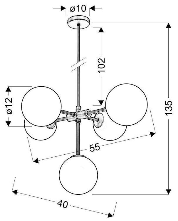 Lampa wisząca Mati x5 mosiężna z białymi kloszami  - zdjęcie 5