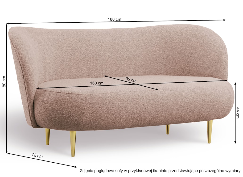 Sofa trzyosobowa Alago różowa boucle na złotych nogach  - zdjęcie 4