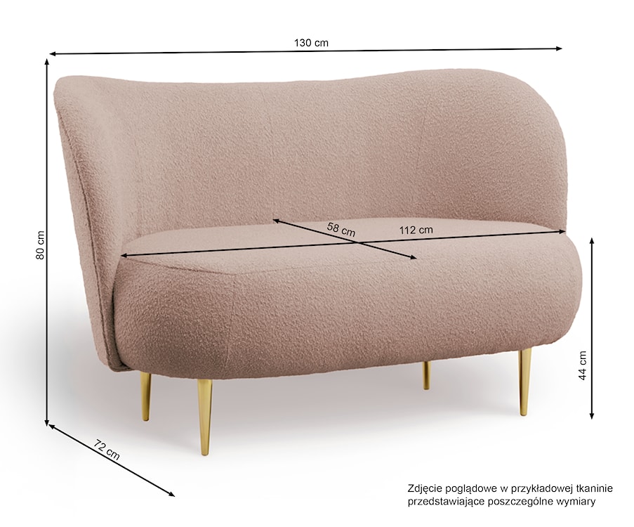 Sofa dwuosobowa Alago różowa boucle na złotych nogach  - zdjęcie 6