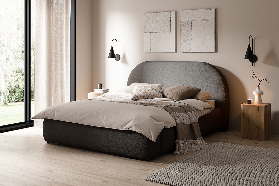 Łóżko tapicerowane 160x200 cm Ovo ciemnoszare z pojemnikiem rama metalowa podnośnik gazowy boucle  - zdjęcie 5