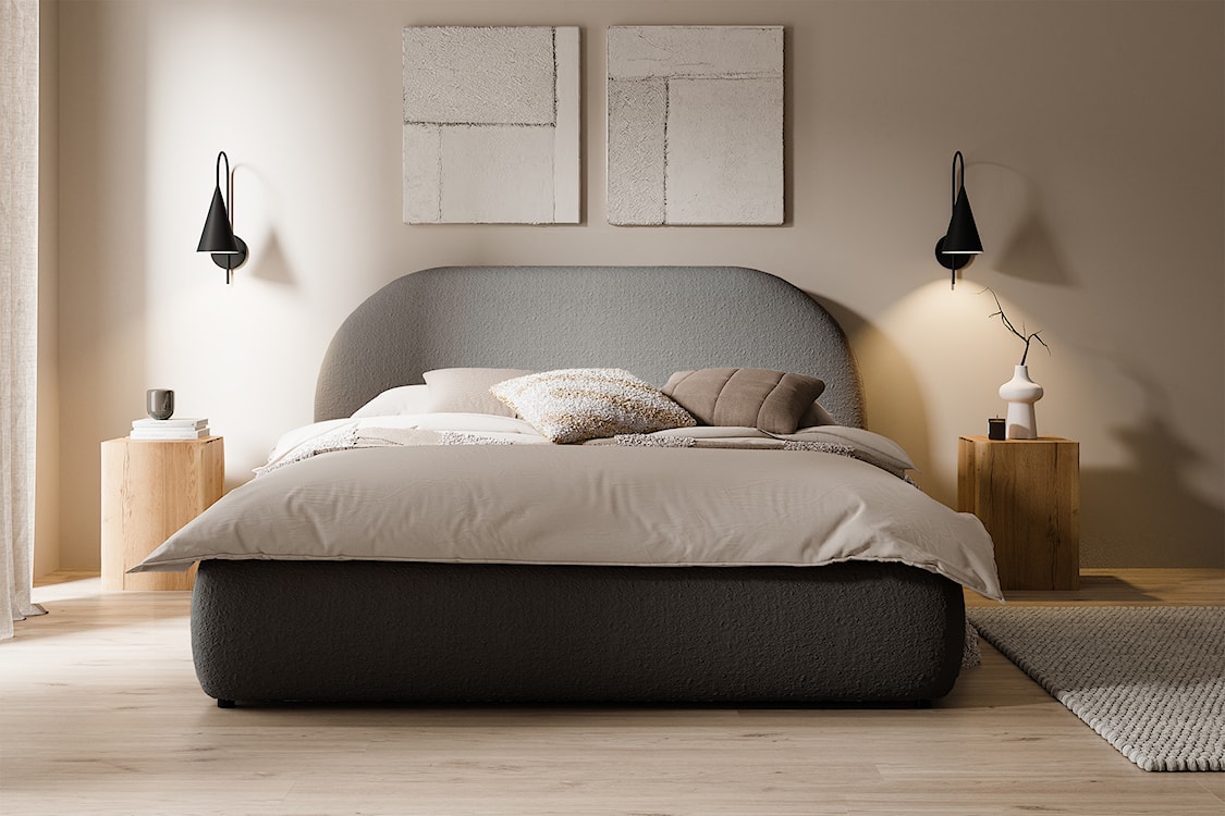 Łóżko tapicerowane 160x200 cm Ovo ciemnoszare z pojemnikiem rama metalowa podnośnik gazowy boucle  - zdjęcie 6