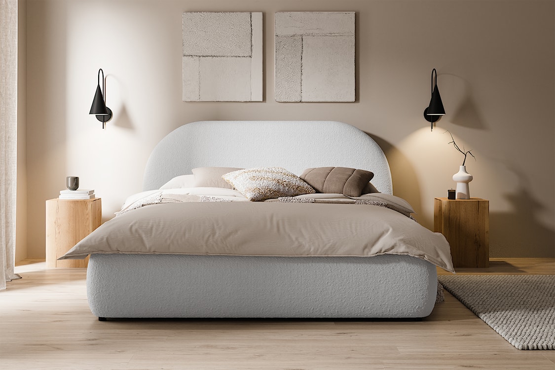 Łóżko tapicerowane 160x200 cm Ovo szare z pojemnikiem rama metalowa podnośnik gazowy boucle  - zdjęcie 3