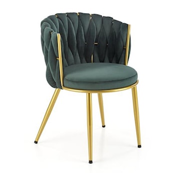 Krzesło tapicerowane Manvers zielone na złotej podstawie