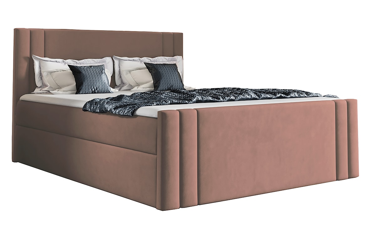 Łóżko kontynentalne Dulmo 200x200 z dwoma pojemnikami, materacem i topperem różowe hydrofobowe 