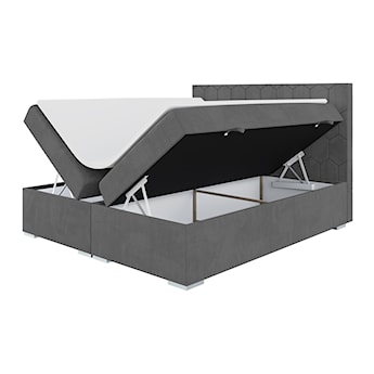 Łóżko kontynentalne 180x200 cm Ibella z pojemnikami i topperem szare welur hydrofobowy