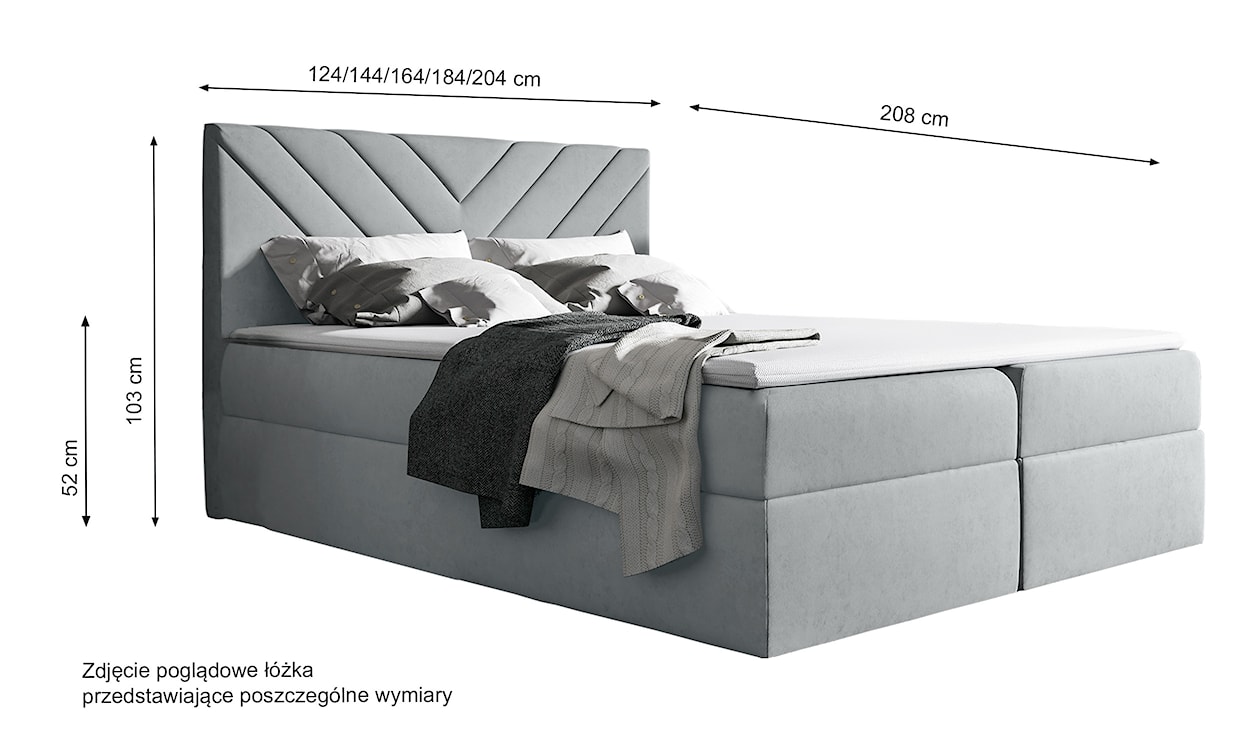 Łóżko kontynentalne Ponferrada 200x200 z dwoma pojemnikami, materacem i topperem granatowe  - zdjęcie 3