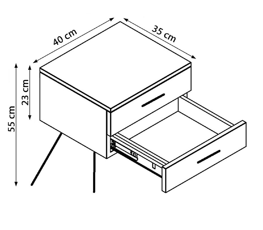 Szafka nocna Sardynia z dwiema szufladami dąb sonoma na czarnych nóżkach  - zdjęcie 5