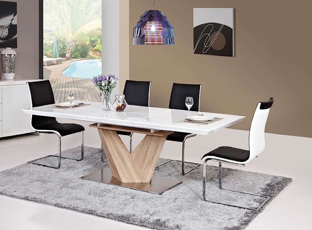 Stół rozkładany Aramoko 140-200x85 cm sonoma - biały  - zdjęcie 2