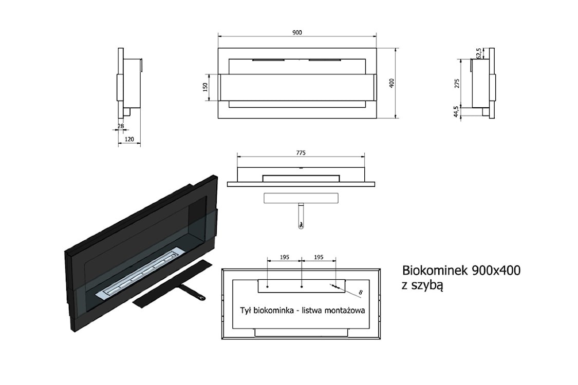 Biokominek Astralis 90x40 cm z certyfikatem TÜV Biały połysk  - zdjęcie 8