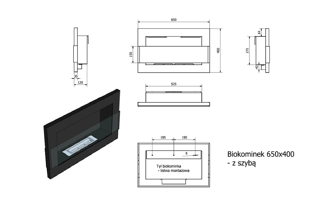 Biokominek Astralis 65x40 cm z certyfikatem TÜV Czarny strukturalny  - zdjęcie 5