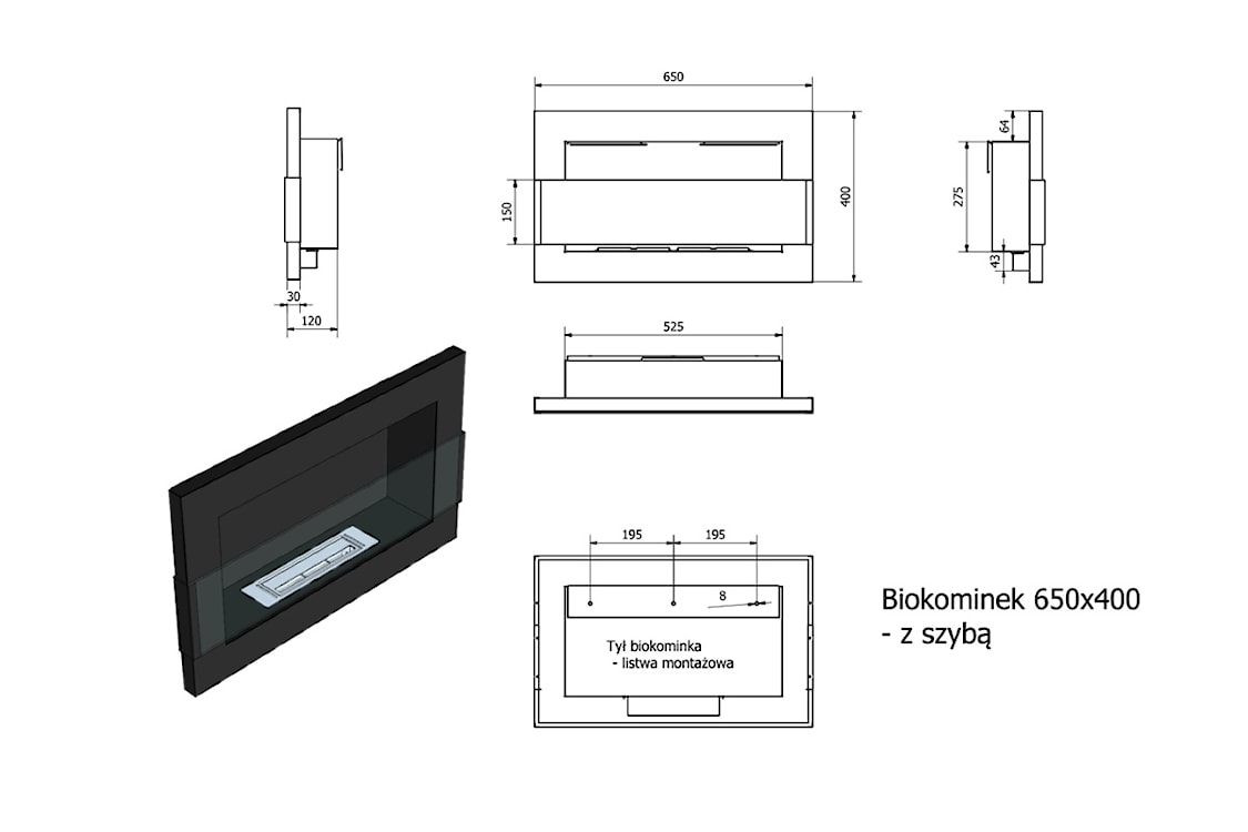 Biokominek Astralis 65x40 cm z certyfikatem TÜV Czarny strukturalny  - zdjęcie 8