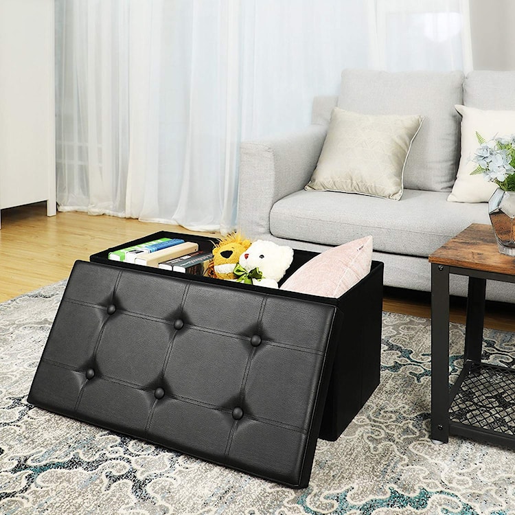 Kufer Louta 76x38 cm czarny tapicerowany z pikowanym siedziskiem  - zdjęcie 2