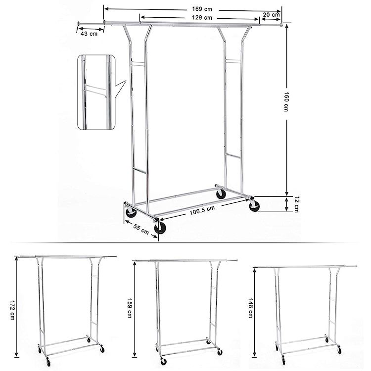 Wieszak mobilny Corle 129-169 cm podwójny  - zdjęcie 4