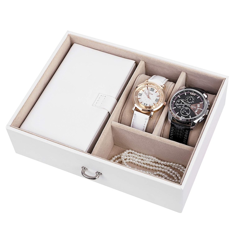 Szkatułka na biżuterię Quartz biały kuferek na zegarki, pierścionki i kolczyki  - zdjęcie 6