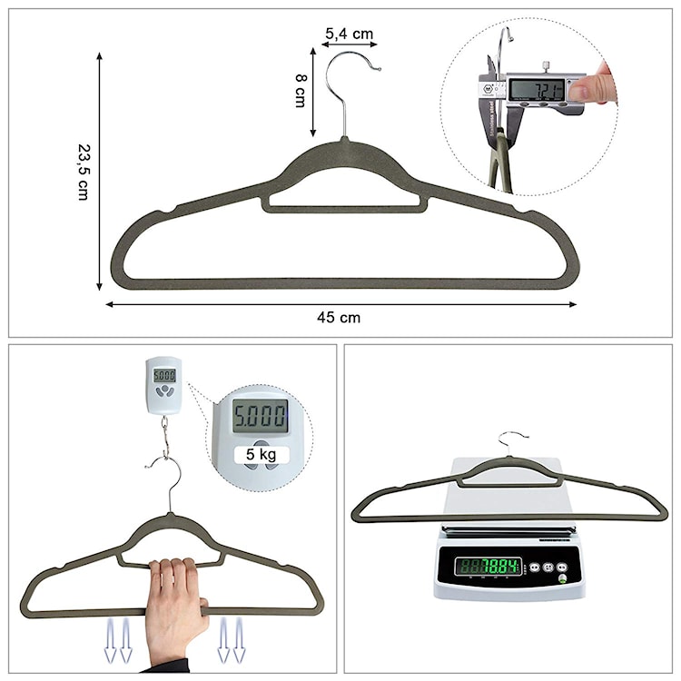 Wieszaki na ubrania Mose 20 sztuk khaki antypoślizgowe z obrotowym haczykiem  - zdjęcie 7