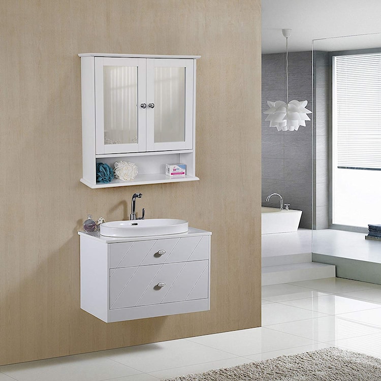 Szafka łazienkowa Wlens 56 cm wisząca z lustrem w stylu rustykalnym  - zdjęcie 3