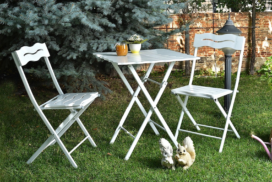 Zestaw ogrodowy dwuosobowy Allentra ze stolikiem i krzesłami biały   - zdjęcie 3