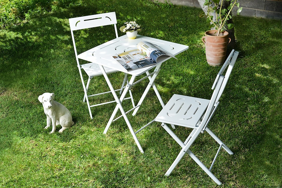 Zestaw ogrodowy dwuosobowy Devolls ze stolikiem i krzesłami biały   - zdjęcie 4