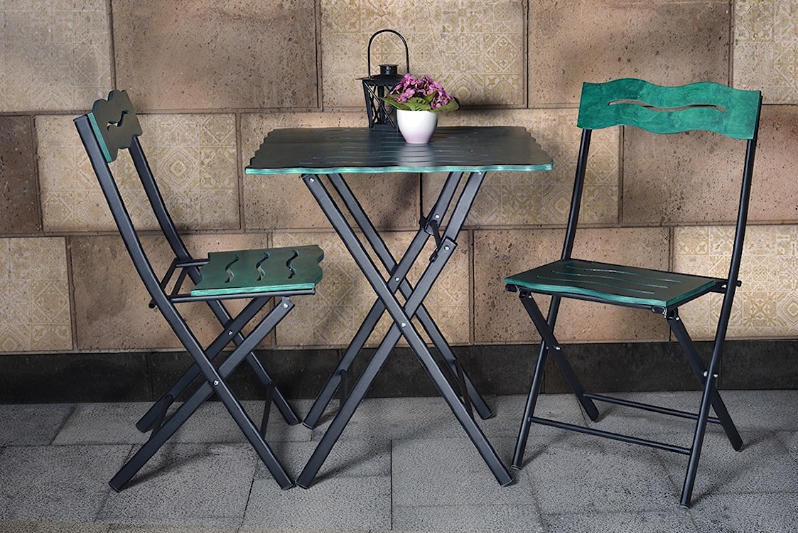 Zestaw ogrodowy dwuosobowy Allentra ze stolikiem i krzesłami zielony   - zdjęcie 4