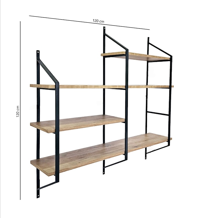 Półka ścienna podwójna Stilaress 120x120 cm sosna/czarny  - zdjęcie 7