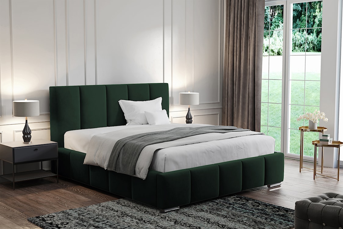 Łóżko tapicerowane 160x200 cm Bodera z pojemnikiem zielone w tkaninie hydrofobowej  - zdjęcie 2