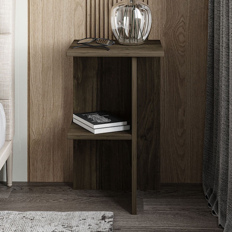 Stolik nocny Drooke 36 cm z półką orzech  - zdjęcie 3