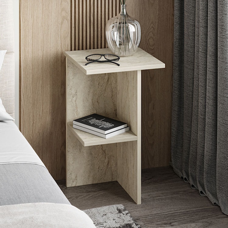 Stolik nocny Drooke 36 cm z półką trawertyn  - zdjęcie 2