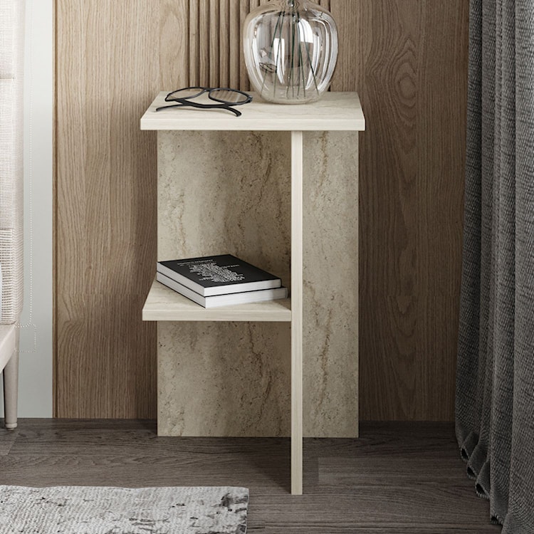 Stolik nocny Drooke 36 cm z półką trawertyn  - zdjęcie 3