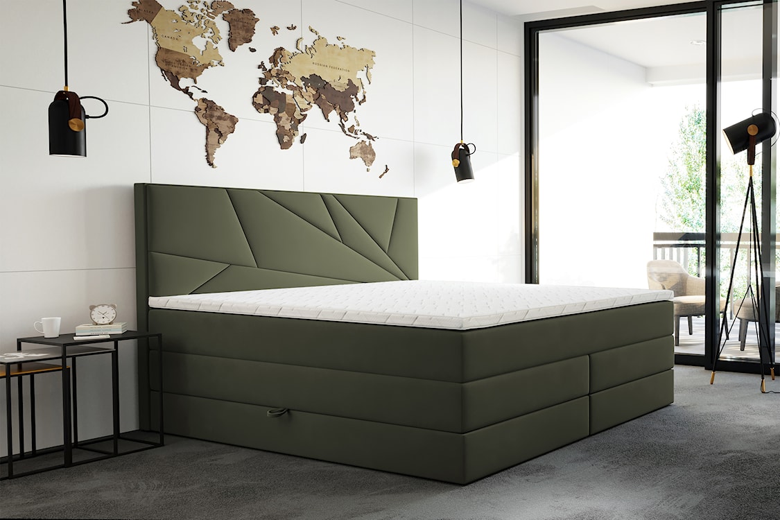 Łóżko kontynentalne 160x200 cm Vendes z pojemnikami materacami bonnellowymi i kieszeniowym jasnoszare welur hydrofobowy  - zdjęcie 2