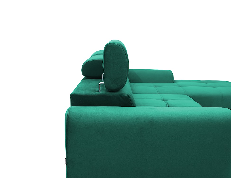 Narożnik z funkcją spania Palmela L-kształtny z elektrycznie wysuwanym siedziskiem i pojemnikiem zielony welur hydrofobowy prawostronny  - zdjęcie 8