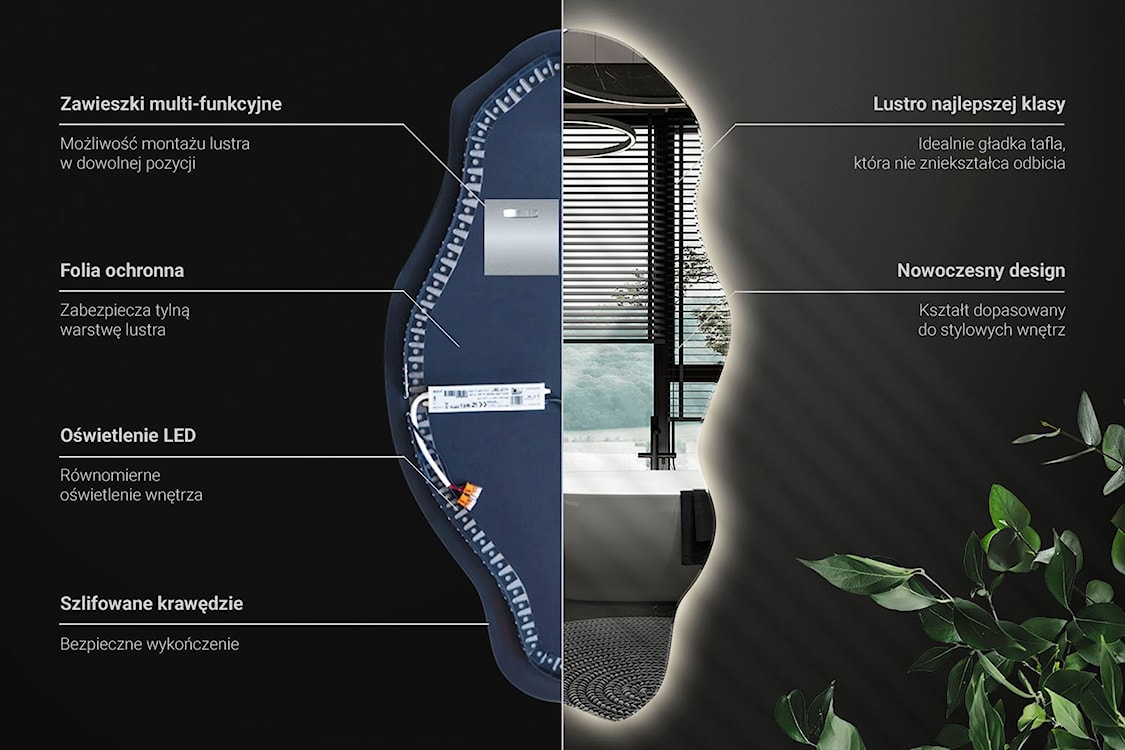 Lustro wiszące Museve z podświetleniem LED 90x45 cm  - zdjęcie 8