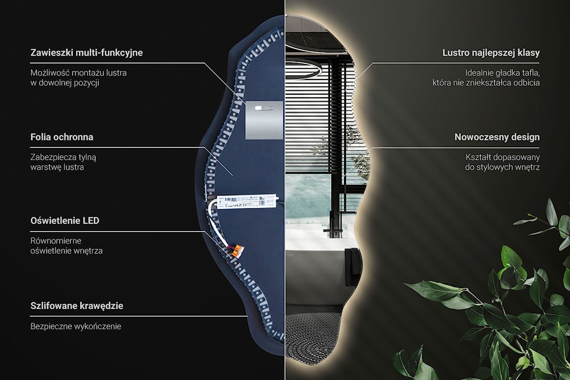 Lustro wiszące Museve z podświetleniem LED 80x40 cm  - zdjęcie 8