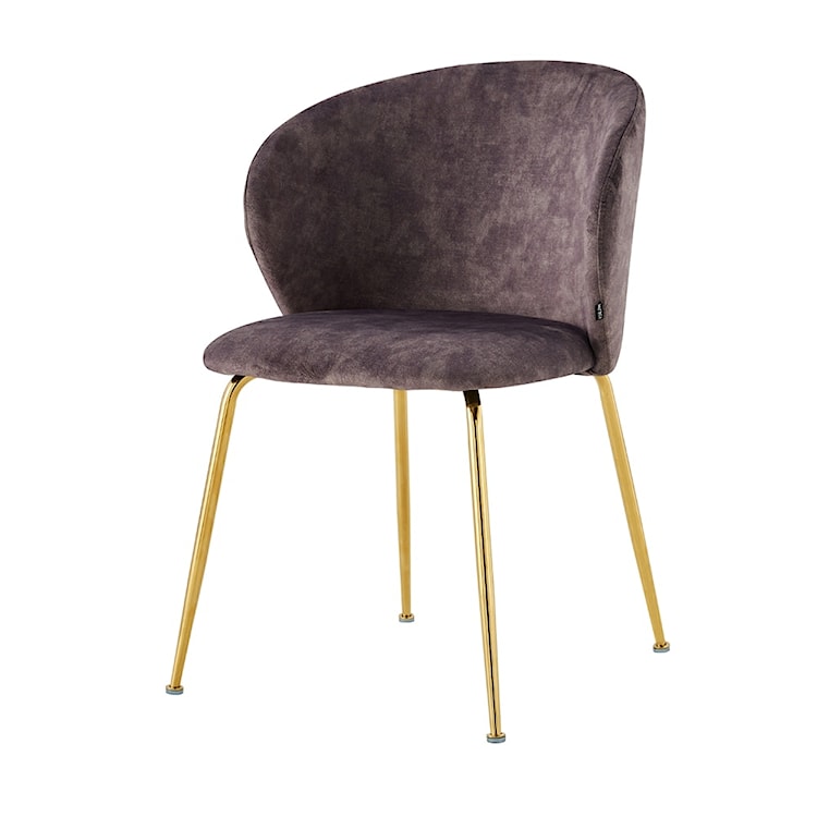 Krzesło tapicerowane Mealize w tkaninie hydrofobowej szaro-fioletowe velvet na złotych nogach 