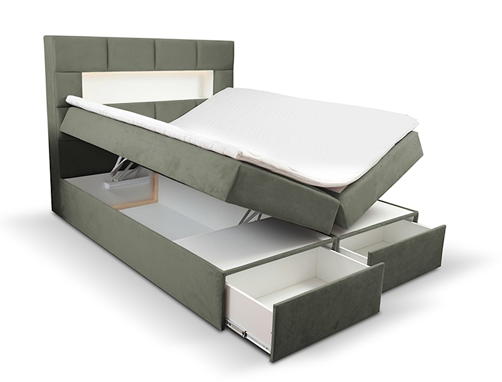 Łóżko kontynentalne 140x200 cm Celaeno z pojemnikami, tapperem i materacem kieszeniowym oliwkowe  - zdjęcie 4