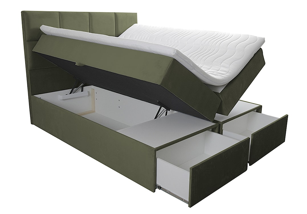 Łóżko kontynentalne 140x200 cm Tokio z pojemnikami i szufladami oliwkowe welur hydrofobowy  - zdjęcie 3