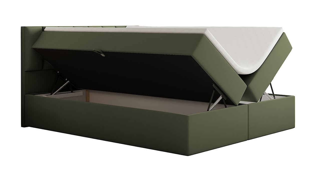 Łóżko kontynentalne 200x200 cm Carbini z pojemnikami  i materacem kieszeniowym oliwkowe welur hydrofobowy  - zdjęcie 3