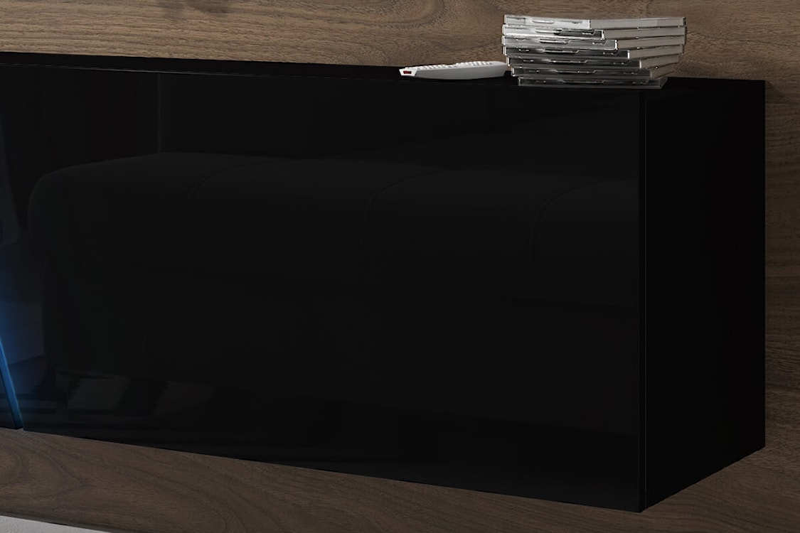 Szafka RTV Alamara z półkami 160 cm Czarny mat Czarny połysk z oświetleniem  - zdjęcie 5